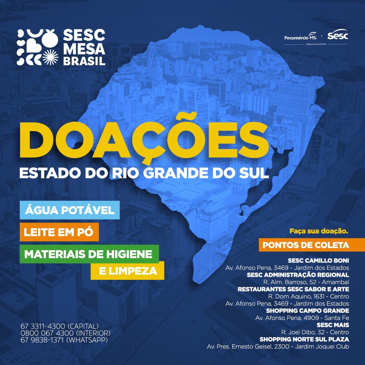 Você está visualizando atualmente Sesc Mesa Brasil realiza campanha de arrecadação para ajudar vítimas das chuvas no RS